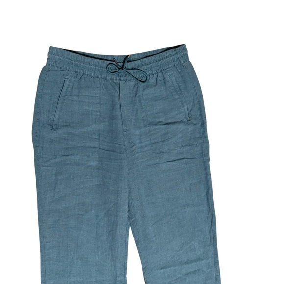 Athleta Retreat Linen Wide Leg Pant Pull On Drawstring Teal Beach Casual Size 8 - Picture 4 of 7